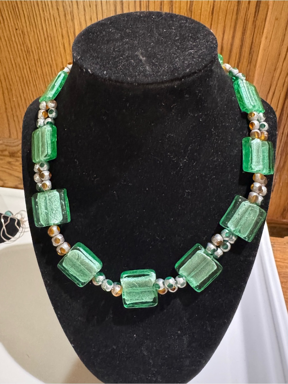 Vintage Green Art Glass Beaded Statement Necklace - Women Jewelry